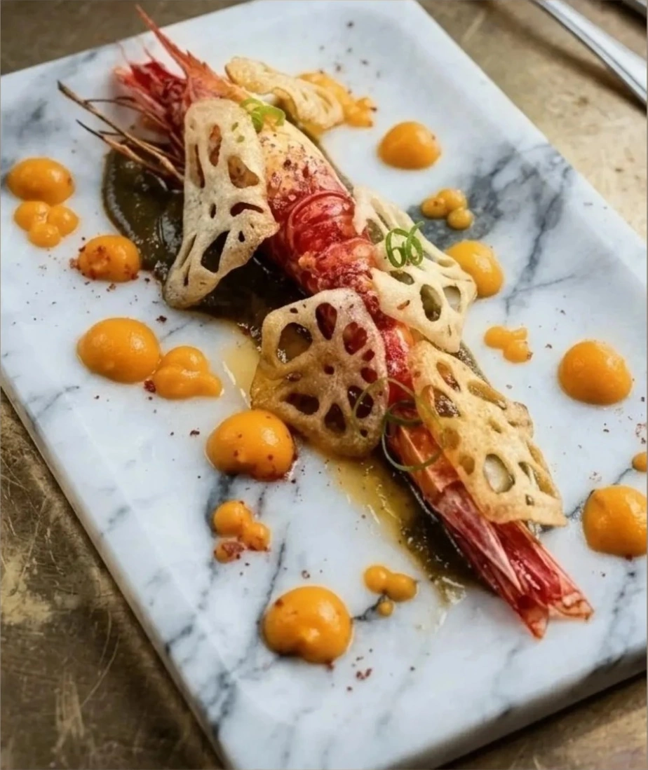 Mediterranean red prawn, served as part of a private tasting menu